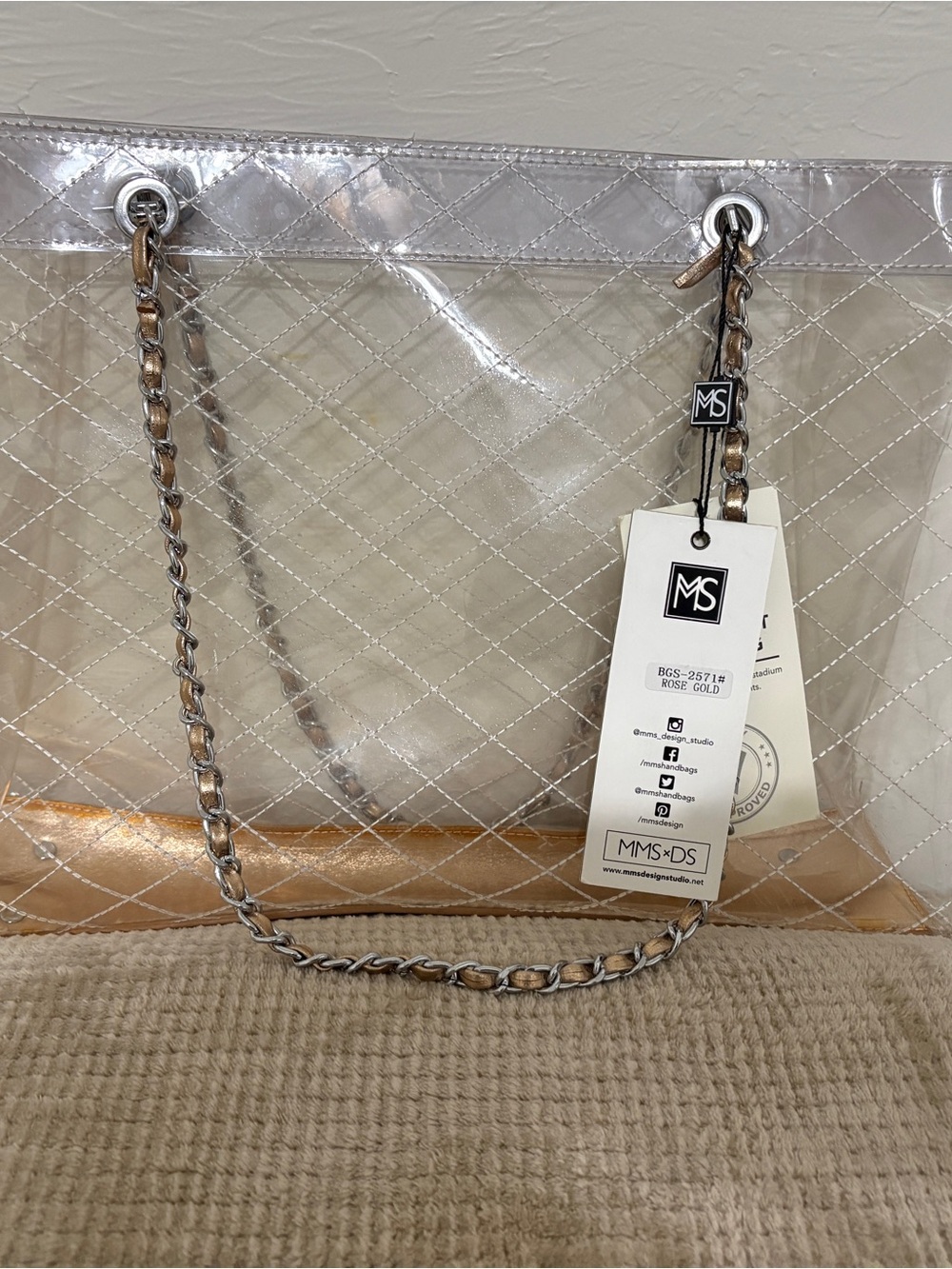 MMS Design Studio Clear Shoulder Tote with Rose Gold Accent
